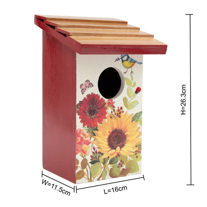 The Weaver's Nest Teak Roof Bird House with Floral Meadows