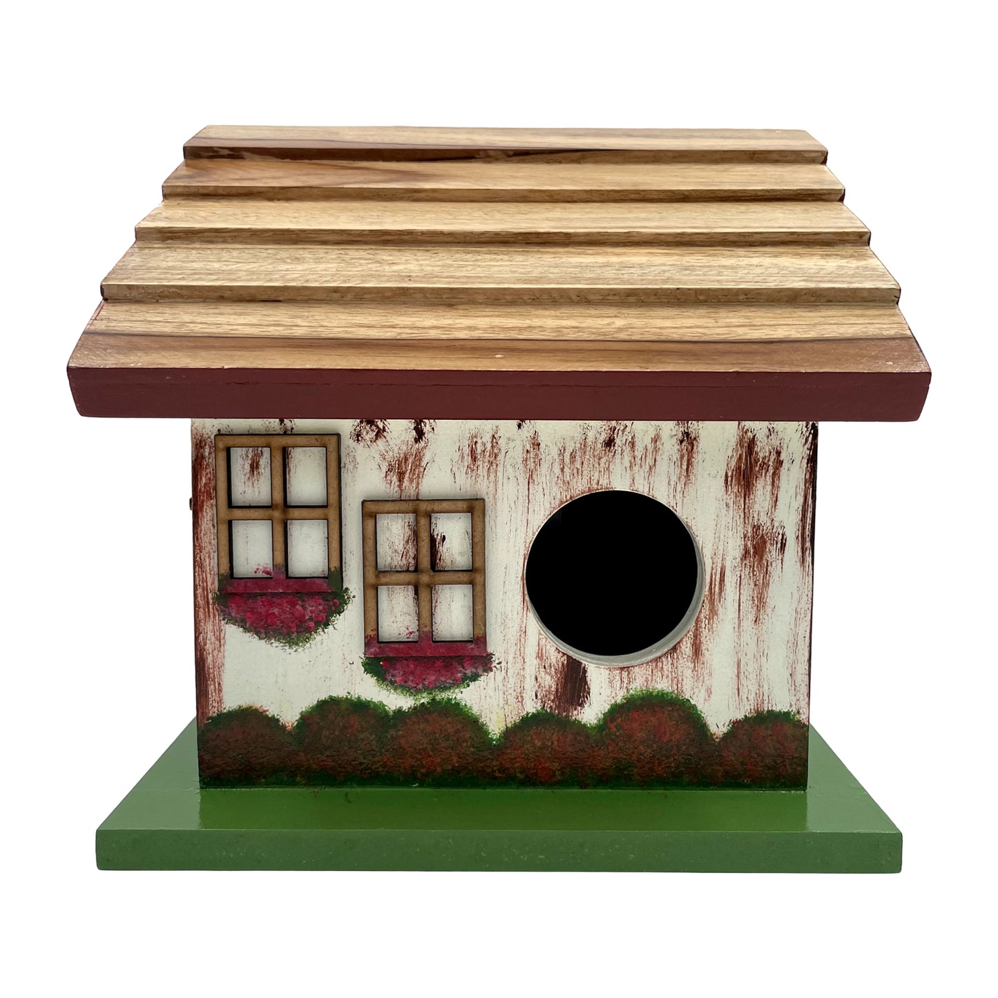 Hand Painted Slanting Teak Roof Bird House