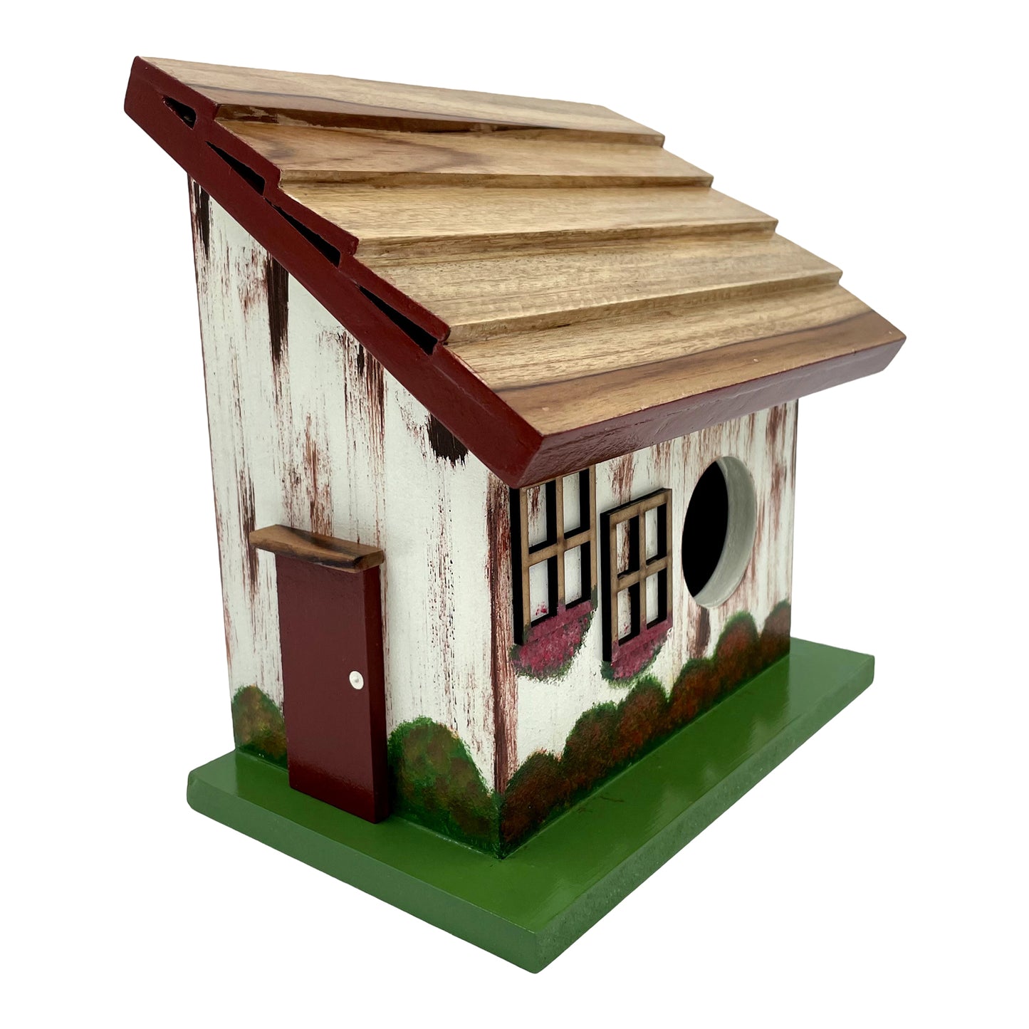 Hand Painted Slanting Teak Roof Bird House