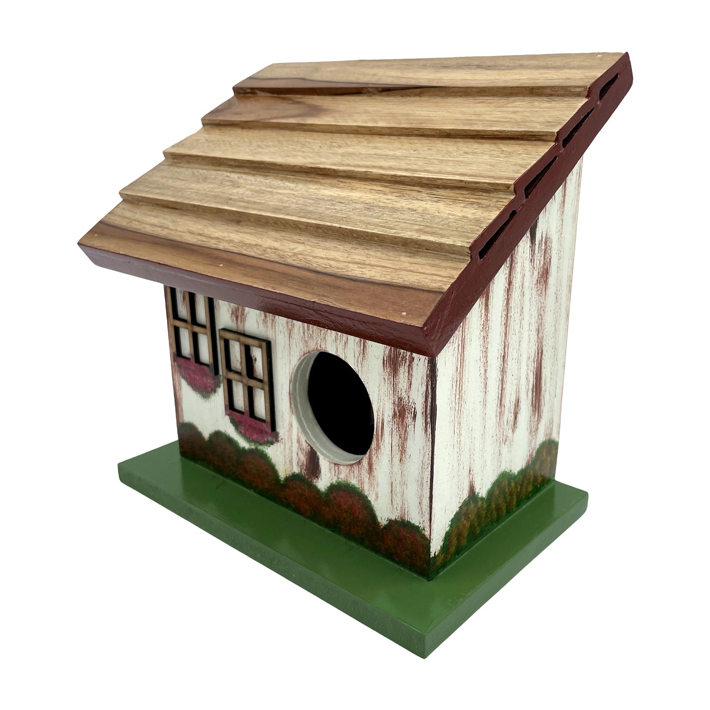 Hand Painted Slanting Teak Roof Bird House