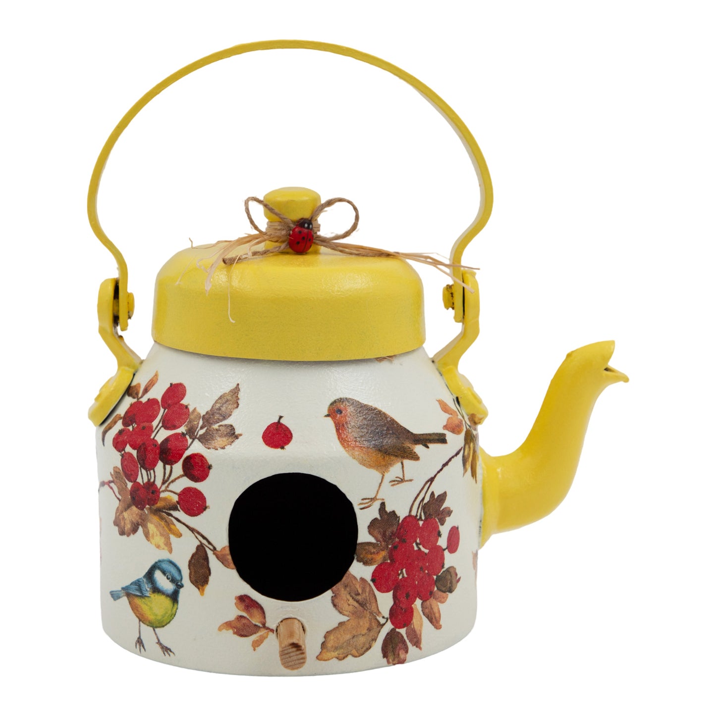 The Weaver's Nest Tea Pot / Kettle Shaped Yellow Hanging Bird House