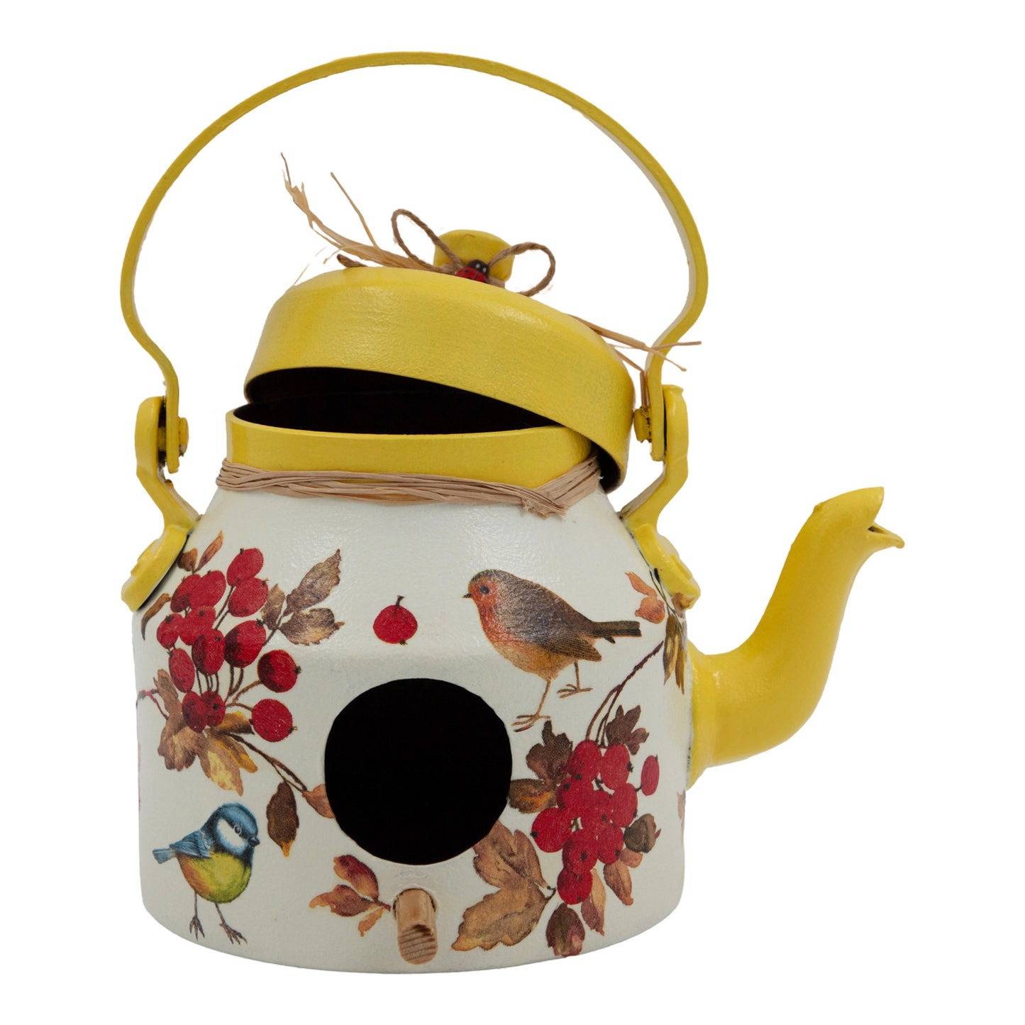 The Weaver's Nest Tea Pot / Kettle Shaped Yellow Hanging Bird House