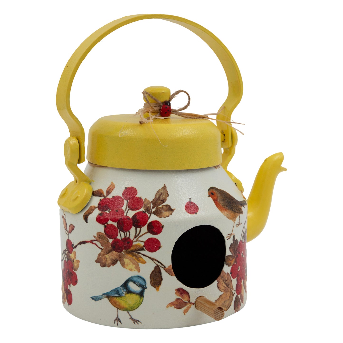 The Weaver's Nest Tea Pot / Kettle Shaped Yellow Hanging Bird House