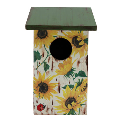 The Weaver's Nest Hand Crafted Solid Wood Bird House with Sunflowers