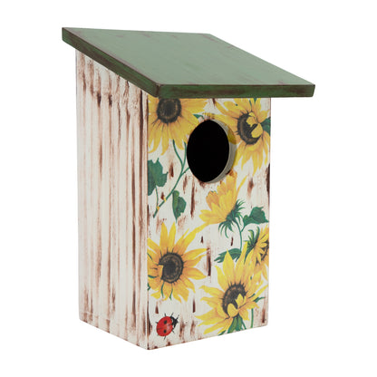 The Weaver's Nest Hand Crafted Solid Wood Bird House with Sunflowers