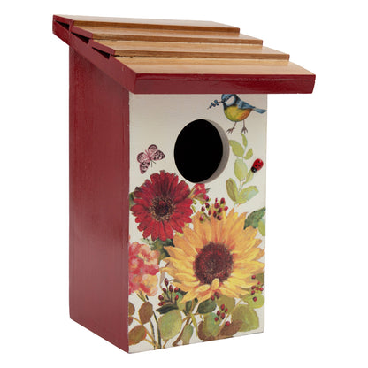 The Weaver's Nest Teak Roof Bird House with Floral Meadows