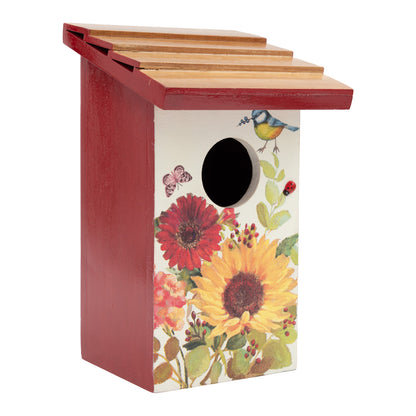 The Weaver's Nest Teak Roof Bird House with Floral Meadows