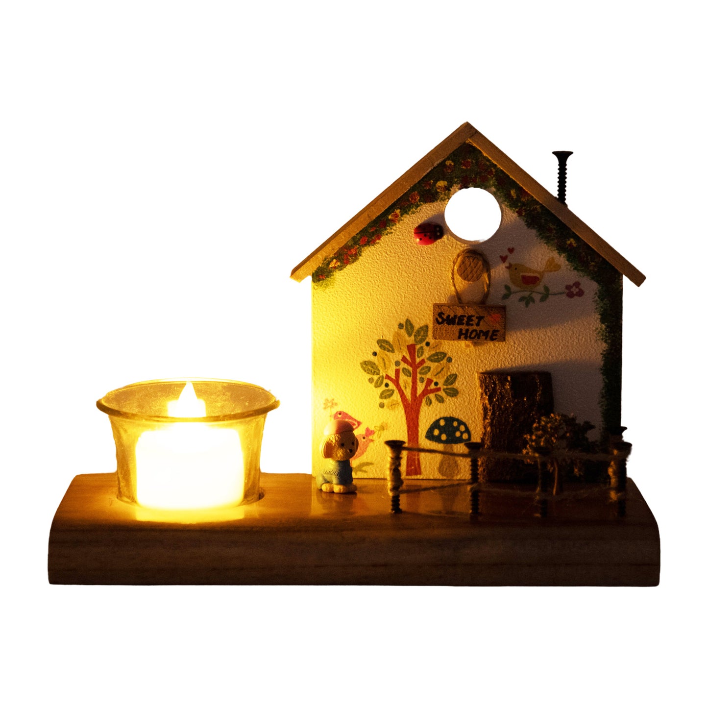 Vintage Wooden White Cottage House Tea Light / Candle Decor