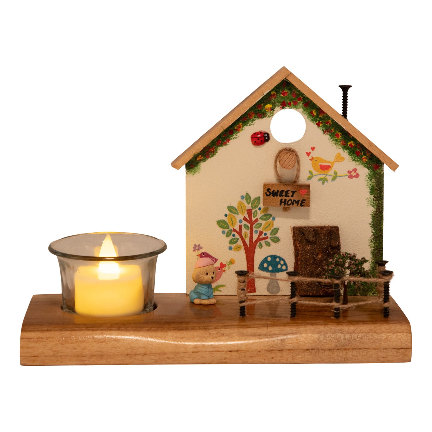 Vintage Wooden White Cottage House Tea Light / Candle Decor