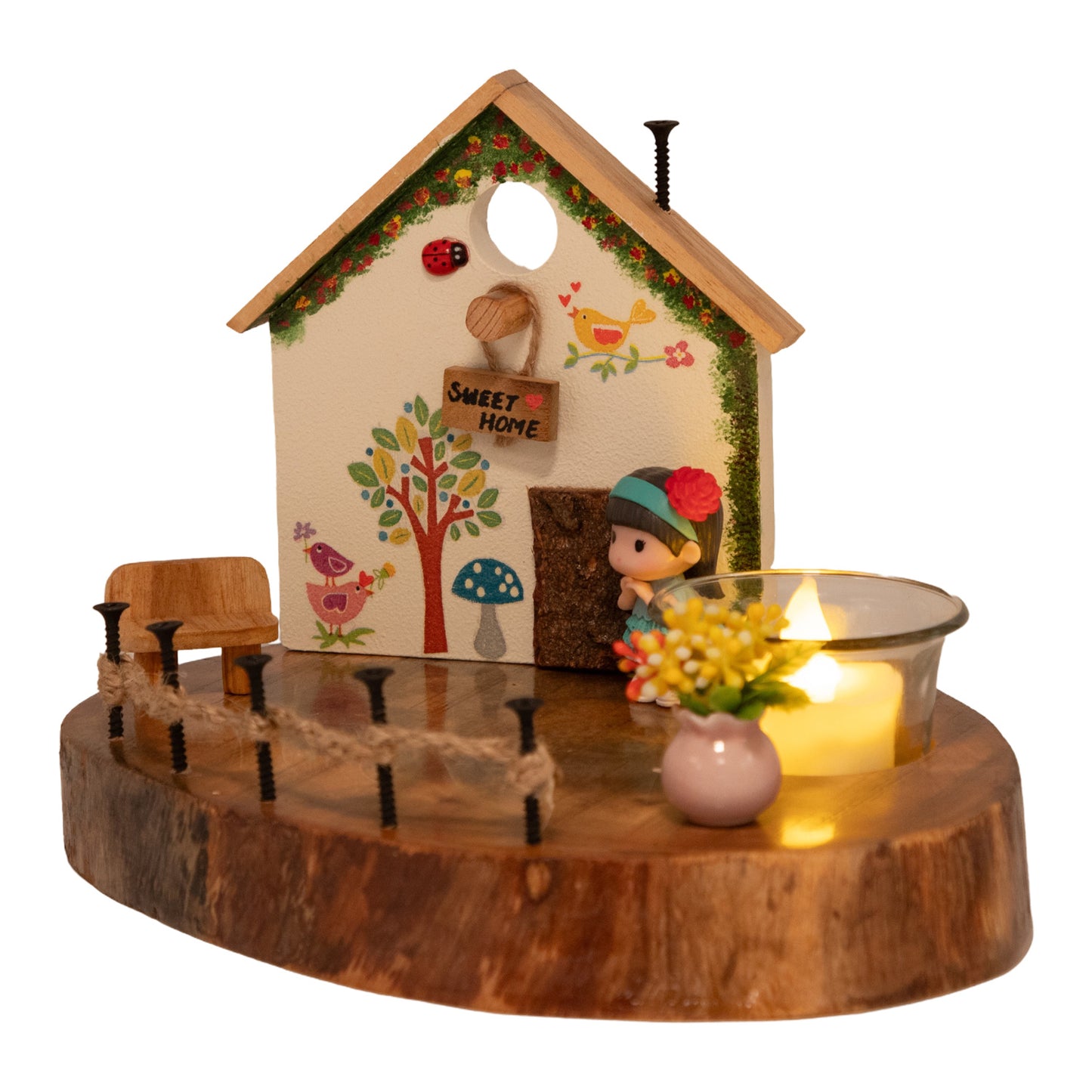 Vintage Wooden House T Light / Candle Décor