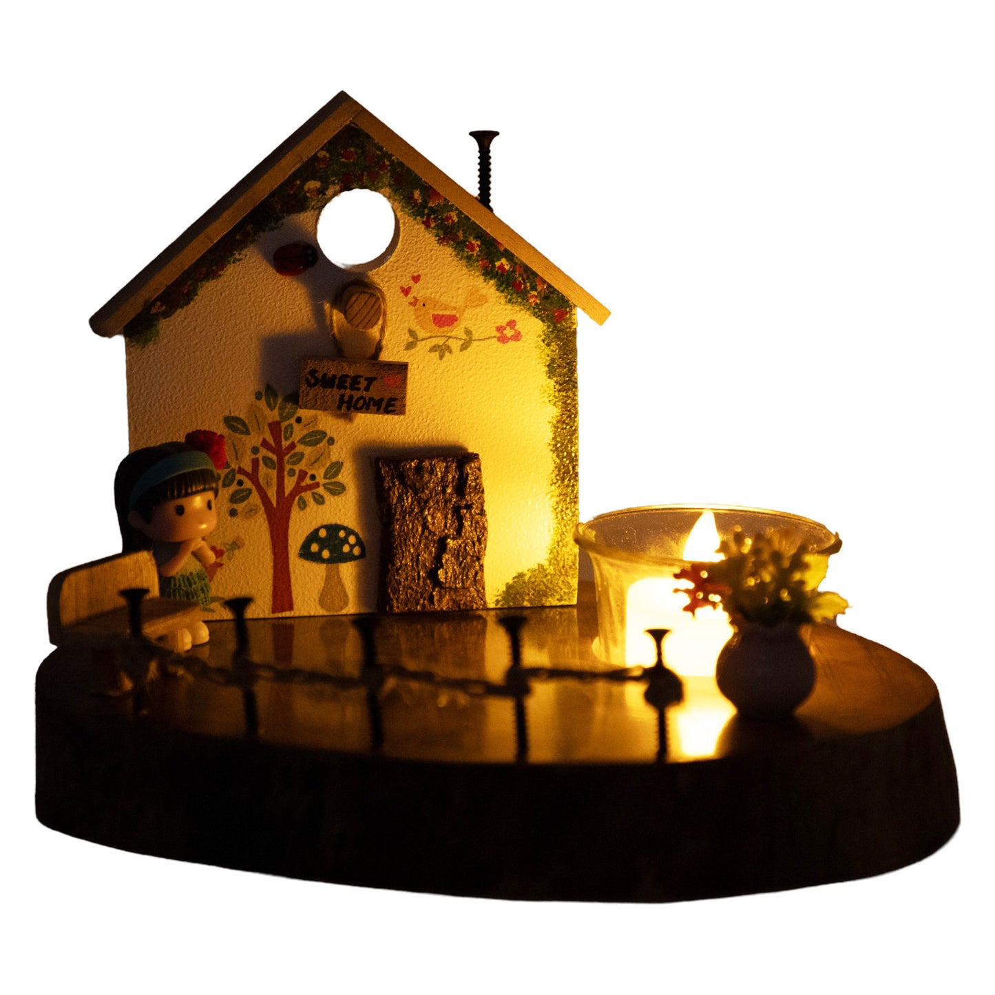 Vintage Wooden House T Light / Candle Décor