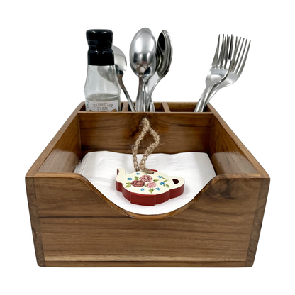 The Weaver's Nest - Teak Wood Napkin and Cutlery Holder