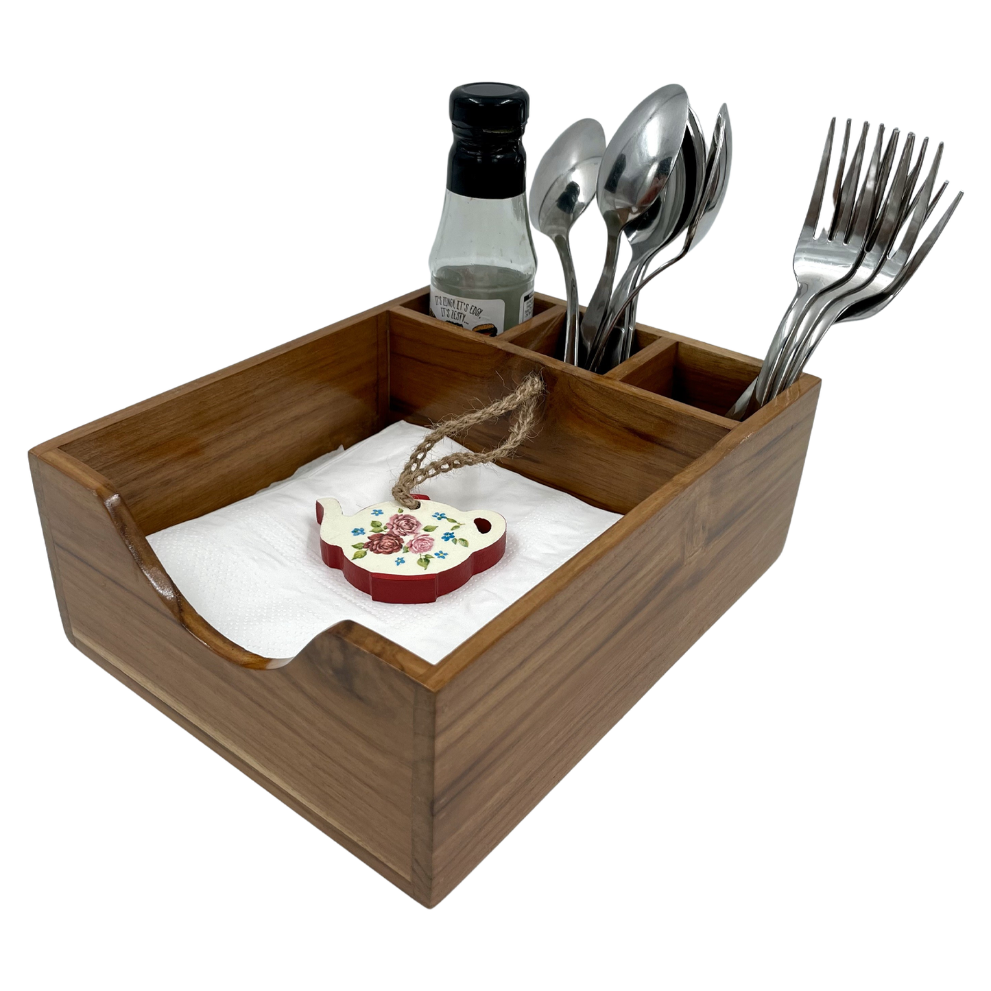 The Weaver's Nest - Teak Wood Napkin and Cutlery Holder