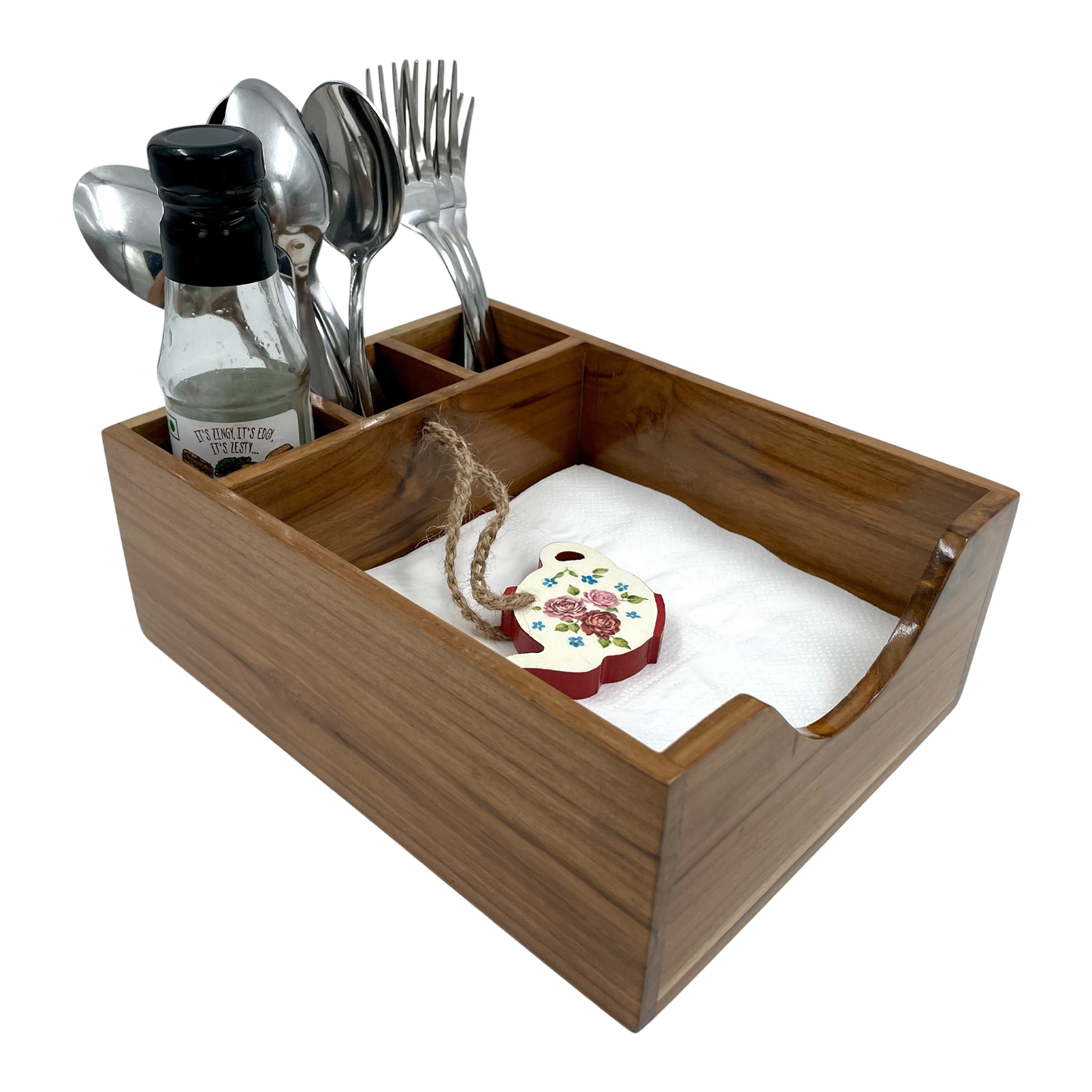 The Weaver's Nest - Teak Wood Napkin and Cutlery Holder