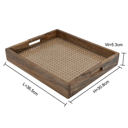 Rattan Weave Solid Wood Serving Tray