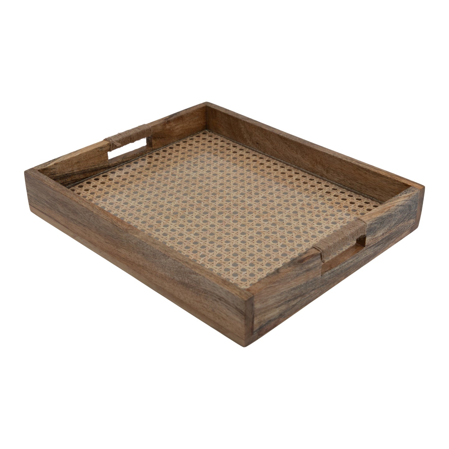 Rattan Weave Solid Wood Serving Tray