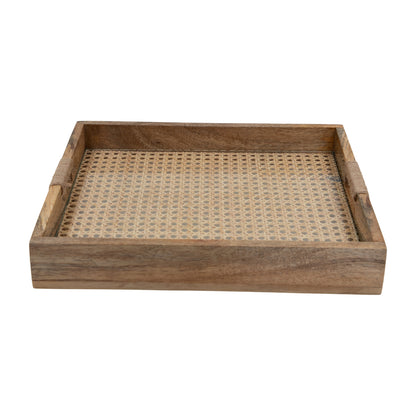 Rattan Weave Solid Wood Serving Tray