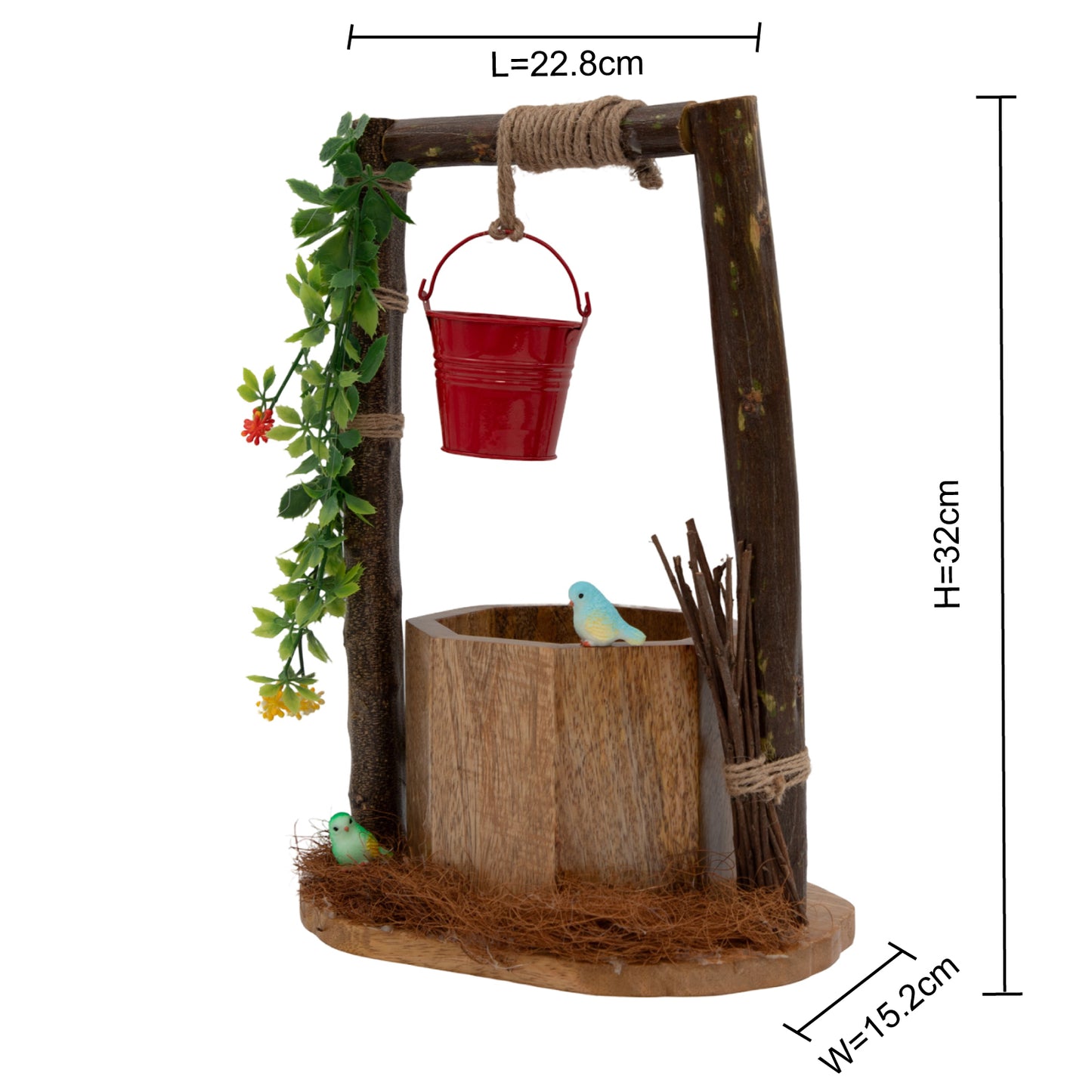 Wishing Well Planter with Floral Vine