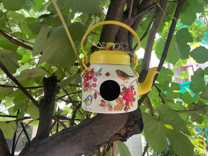 The Weaver's Nest Tea Pot / Kettle Shaped Yellow Hanging Bird House