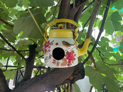 The Weaver's Nest Tea Pot / Kettle Shaped Yellow Hanging Bird House