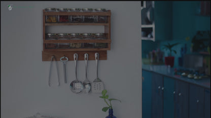The Weaver's Nest Solid Wood Storage Jar Rack Shelf with Glass jars and Hooks for Kitchen, Restaurants, Hotels